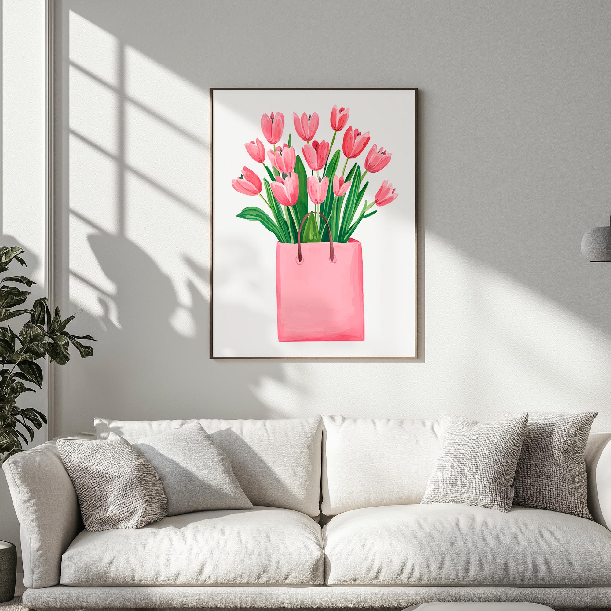 Pink Tulips Print, Tulip Printable Wall Art, Spring Wall Art, Flower ...