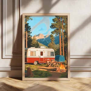 Retro Camping Wall Art Print, Camping Poster, Living Room Decor, Outdoor Decor, Camping Prints, Outdoor Poster