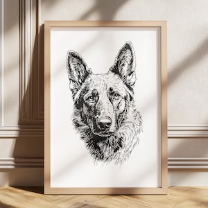 Dog Vintage Print, German Shepherd Print, Dog Drawing, Farmhouse Print, Countryside Wall Art