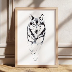 Husky Running Vintage Print, Dog Vintage Print, Husky Poster Art, Antique Vintage Painting, Country Wall Art, Dog Drawing, Dog Wall Art