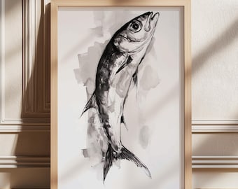 Impresión de sardinas, lata de sardinas, póster vintage, arte de pared retro de sardinas, impresión de peces, arte de pared ecléctico, arte de cocina colorido, póster maximalista