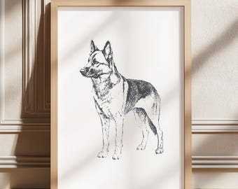Poster Deutscher Schäferhund, Bauernhaus Print, Hunde Wandkunst, Antike Vintage Zeichnung, Ländliche Wandkunst, Hunde Illustration, Hunde Vintage Druck