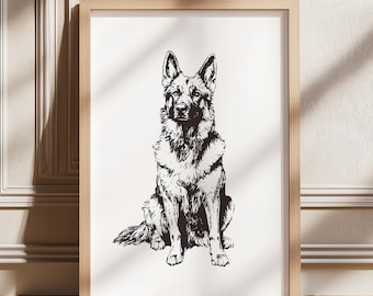 German Shepherd Vintage Print, Dog Vintage Print, Dog Drawing Art, Farmhouse Print, Antique Vintage Painting, Country Wall Art, Digital Art