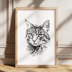 Cat Portrait Drawing, Portrait Kitty Print, Vintage Cat Poster, Retro Cat Wall Art, Cat Lover Gift, Antique Cat Sketch, Animal Wall Art