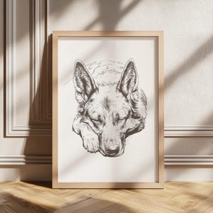 German Shepherd Sleeping Print, Dog Lover Gift, Dog Vintage Print, Dog Wall Art, Antique Vintage Painting, German Shepherd Illustration