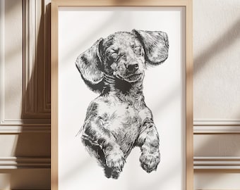 Impression de couchage teckel, impression vintage chien, art mural chien, peinture antique vintage, art de dessin de chien, illustration de teckel de chambre d'enfant