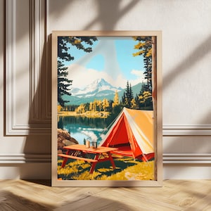 Retro Zelt Camping Wand Kunst Druck, Camping Poster, Wohnzimmer Dekor, Outdoor Dekor, Camping Prints, Outdoor Poster