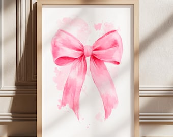 Pink Bow Print, Coquette Aesthetic Print, Pink Nursery Girly Wall Art, French Pastel Hair Bow Poster, Digital Download