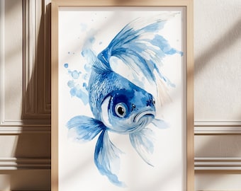 Vintage Colorful Pop Art Fish Print, Sea Life Poster, Coastal Fish Illustration, Trendy Ocean Beach Vibes Art, Minimal Fish Chart Poster