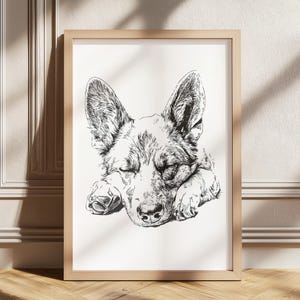 German Shepherd Sleeping Print, Dog Vintage Print, Dog Wall Art, Antique Vintage Painting, Dog Drawing Art, German Shepherd Illustration