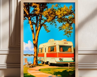 Impresión de arte mural de camping retro, póster de camping, decoración de sala de estar, decoración de exteriores, impresiones de camping, póster de exteriores