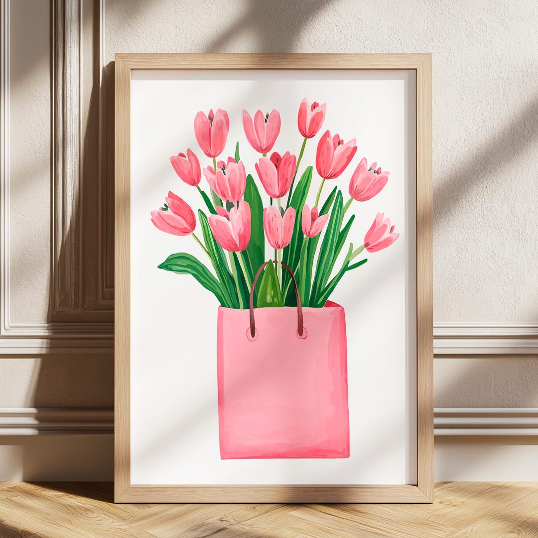 Pink Tulips Print, Tulip Printable Wall Art, Spring Wall Art, Flower ...