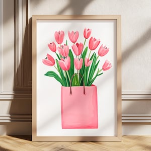 Pink Tulips Print, Tulip Printable Wall Art, Spring Wall Art, Flower Poster, Spring Tulip Print Wall Decor Watercolor printable art