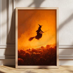 Witch in Dark Forest Print, Printable Vintage Halloween Wall Art, Dark Academia Room Decor Instant Download, October Illustration, Witch Art