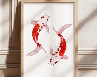 Impressão de Koi Vermelho, Impressão Japonesa, Impressão Vintage, Arte de Parede Imprimível, Arte de Parede Moderna, Arte de Parede Estética, Impressão de Arte Japonesa, Impressão de Peixe Koi