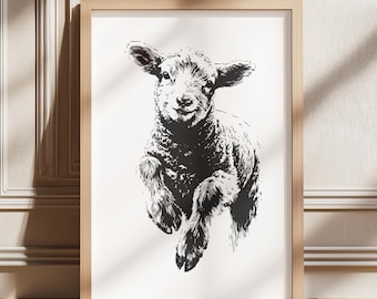 Sheep vintage print, Lamb vintage print, Retro wall art, Lamb printable poster, Antique lamb print, Animal wall art, Lamb drawing wall decor