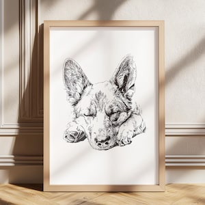 German Shepherd Vintage Print, Dog Vintage Poster, Dog Wall Art Decor, Antique Vintage Sketch, Country Wall Art, Dog Drawing