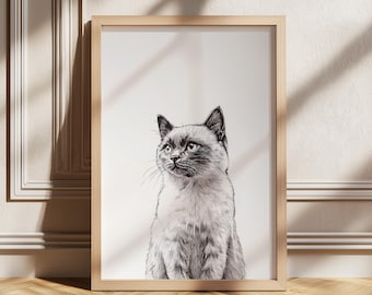 Siamese Cat Poster, Cat Lover Gift, Living Room Decor, Cat Wall Art, Vintage Cat Poster, Digital Print, Siamese Cat Art, Retro Cat Poster