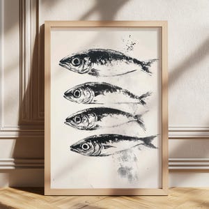 Sardines Print, Sardine Tin Vintage Poster, Retro Sardine Wall Art, Fish Print Eclectic Wall Art, Colorful Kitchen Art, Maximalist Poster