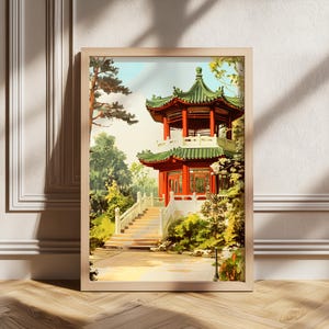 Chinese Culture Print, Chinese Temple Poster, Asian Culture, Vintage Asian Poster