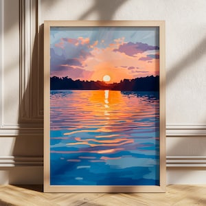 Pastel Horizontal Sunset Ocean Beach Print Wall Art, Boho Beach Poster, Pastel Beach Sea Print, Pastel Ocean Sunset Prints