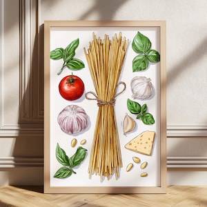 Pesto Recipe Print, Pesto Sauce Ingredients Basil Vegetable Kitchen Printable Wall Art Pasta Lover Italian Food Poster Restaurant Parmesan
