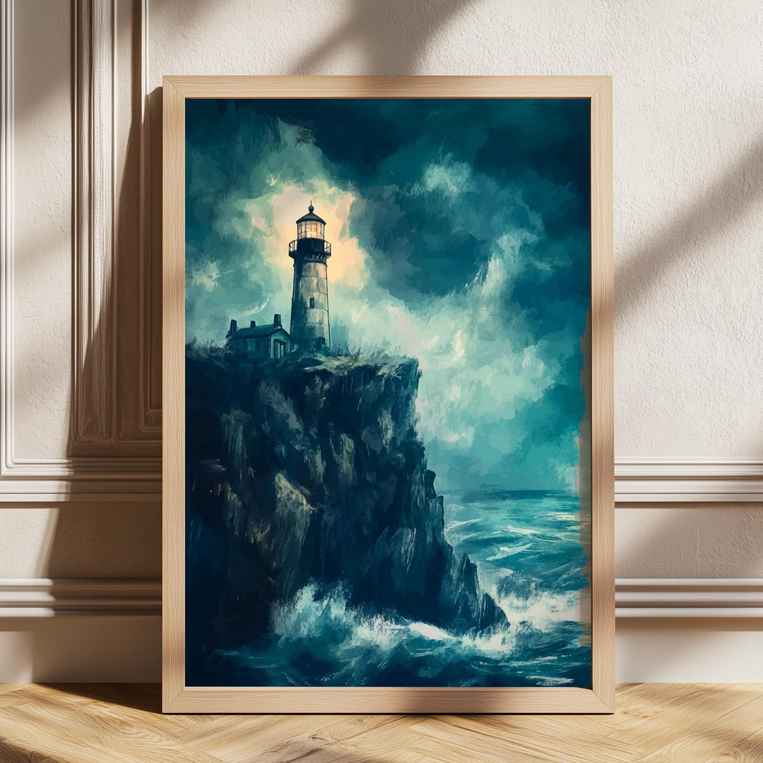 Rustic Lighthouse Art, Printable Wall Art, Digital Download, Nautical ...