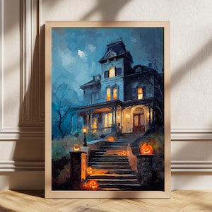 Halloween Vintage Print Haunted House Wall Art Dark Academia Print Spooky House Printable Art Digital Download Art Print Halloween Poster