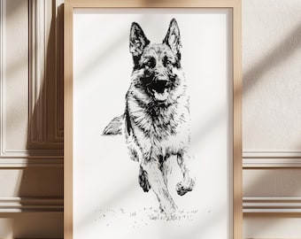 Poster Deutscher Schäferhund, Bauernhaus Print, Hunde Wandkunst, Antike Vintage Zeichnung, Ländliche Wandkunst, Hunde Illustration, Hunde Vintage Druck