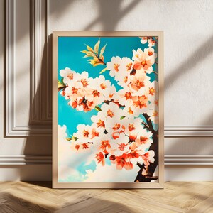 Impression vintage de Sakura, Art japonais, affiche japonaise de Sakura, art floral romantique, décoration de jardin japonais, affiche de style asiatique, impression numérique