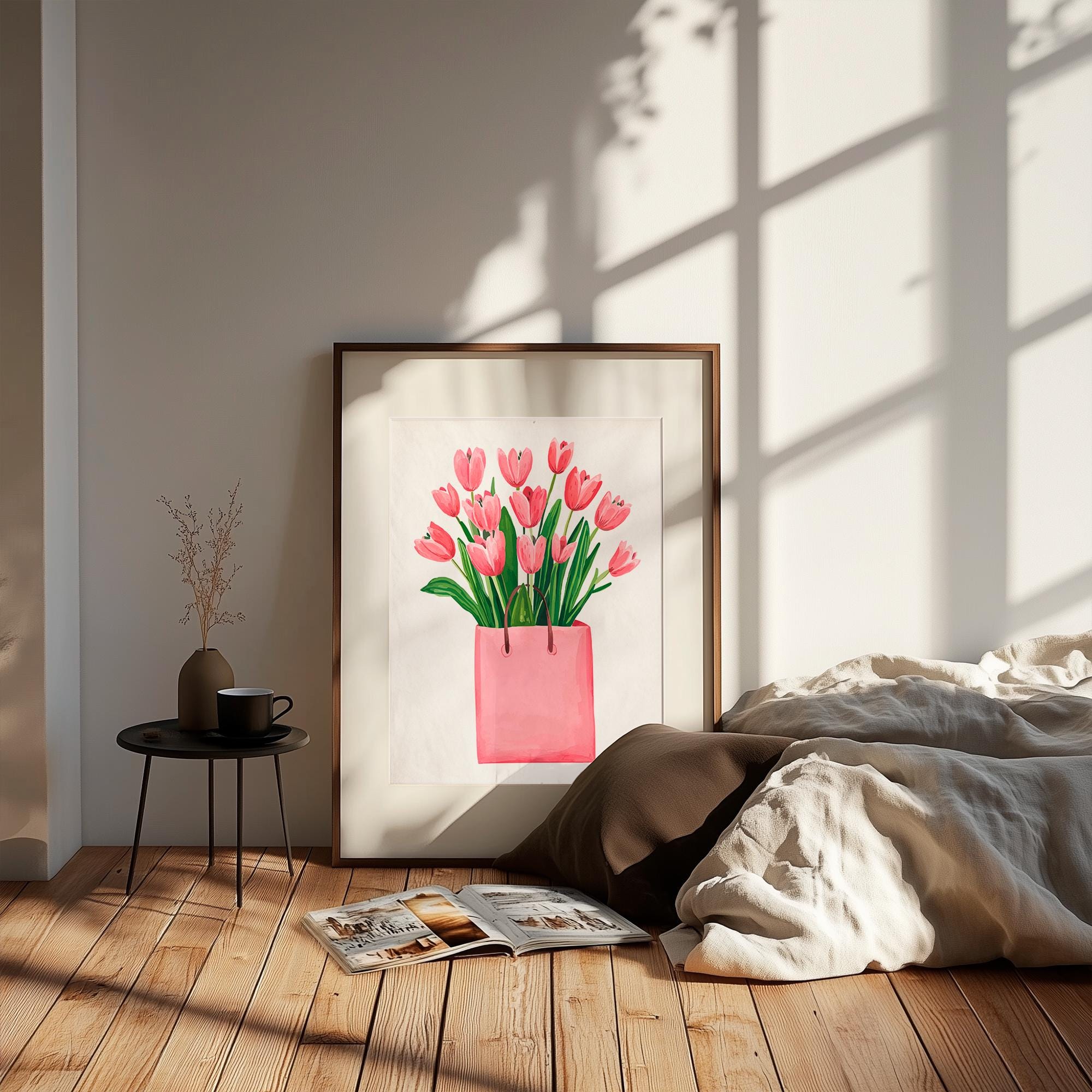 Pink Tulips Print, Tulip Printable Wall Art, Spring Wall Art, Flower ...