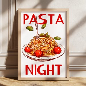 Pasta Night Print, Retro Italian Food Print, Spaghetti Art, Trendy Maximalist Kitchen Print, Pasta Lover Print, Mid Century Modern Print