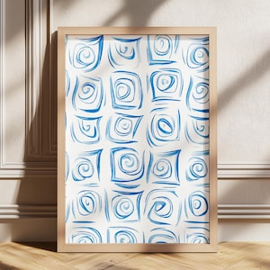 Royalblauer minimalistischer abstrakter druckbarer Wandkunst, helles blaues moderne Kunst Poster, übergroßer abstrakter digitaler Kunst, großer abstrakter Druck