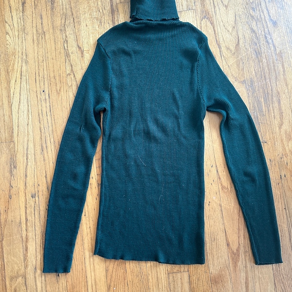 PIERRE CARDIN Vintage OSFA Mod Emerald Jade 100% Cotton Long Turtleneck Sweater Excellent