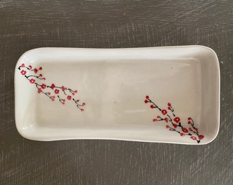Cherry Blossom Sushi Plate - Free Shipping - Cherry Blossom Tray - Handmade Ceramic Serving - Tapas Plate - Plate - Cherry Blossoms