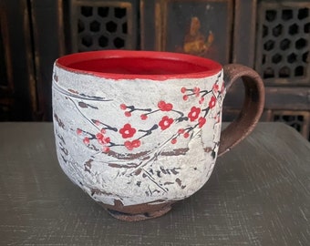 Cherry Blossom Mug - Hand Painted - Cherry Blossoms - Ceramic - Handmade Mug - Coffee Cup - One of a Kind