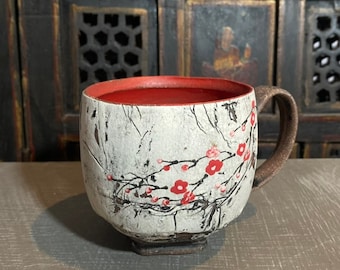 Cherry Blossom Mug - Hand Painted - Cherry Blossoms - Ceramic - Handmade Mug - Coffee Cup - One of a Kind