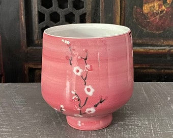 Cherry Blossom Wine Cup - Tea Bowl - Yunomi - Hand Painted Cup - Cherry Blossoms - Ceramic - Whiskey Tumbler - One of a Kind Gift