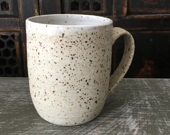 Handmade Rustic Beige Speckled Mug: Stoneware Ceramic Coffee, Tea, or Beer Mug