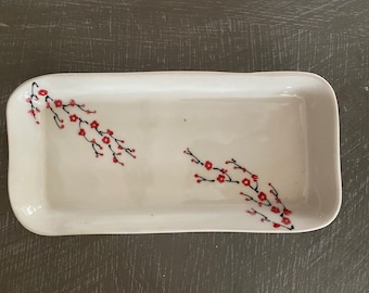 Cherry Blossom Sushi Plate - Free Shipping - Cherry Blossom Tray - Handmade Ceramic Serving - Tapas Plate - Plate - Cherry Blossoms