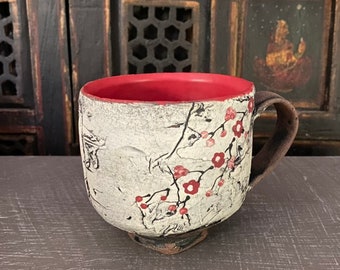 Cherry Blossom Mug - Hand Painted - Cherry Blossoms - Ceramic - Handmade Mug - Coffee Cup - One of a Kind