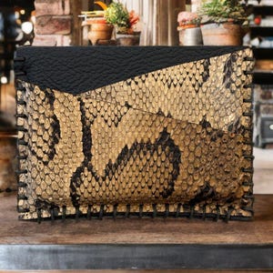 Tarjetero de piel de serpiente Cartera de piel de pitón Cartera fina minimalista para él Cartera de piel exótica Regalo para papá