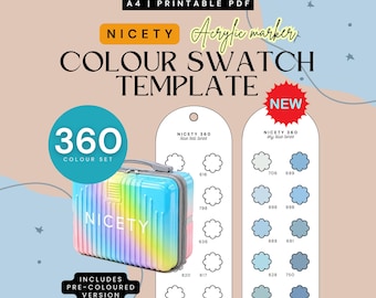 Nicety 360-piece Acrylic Paint Markers Swatch Template | Printable Colour Chart | Instant Download | Digital PDF