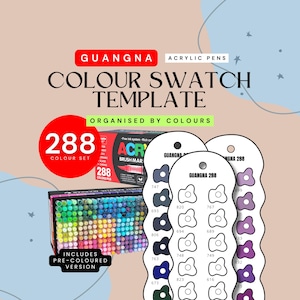 GuangNa Acrylic Paint Marker Swatch Template | 288 Colors (PDF) | Wavy Rectangle | Colour Organised