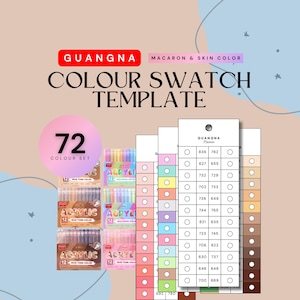BUNDLE GuangNa Macaron & Skin tones 6x12-piece Acrylic Paint Markers Colour Swatch RECTANGULAR | Instant Download PDF