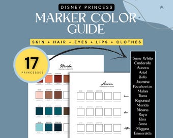 Disney Princess Marker Color Guide | 17 Characters (Printable PDF)
