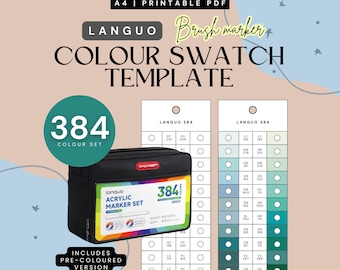 Languo 384-piece Acrylic Paint Markers Colour-Organised Swatch Template | Printable Colour Chart | Instant Download | Digital PDF