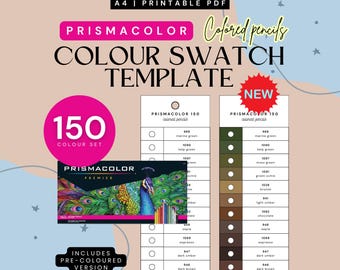 Prismacolor 150-piece Premier Coloured Pencil Swatch Template | Printable Colour Chart | Instant Download | Digital PDF