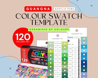 GuangNa 120-teilige Acrylfarbenmarker Farborganisierte Swatch-Vorlage | Druckbare Farbkarte | Sofortdownload | Digitales PDF