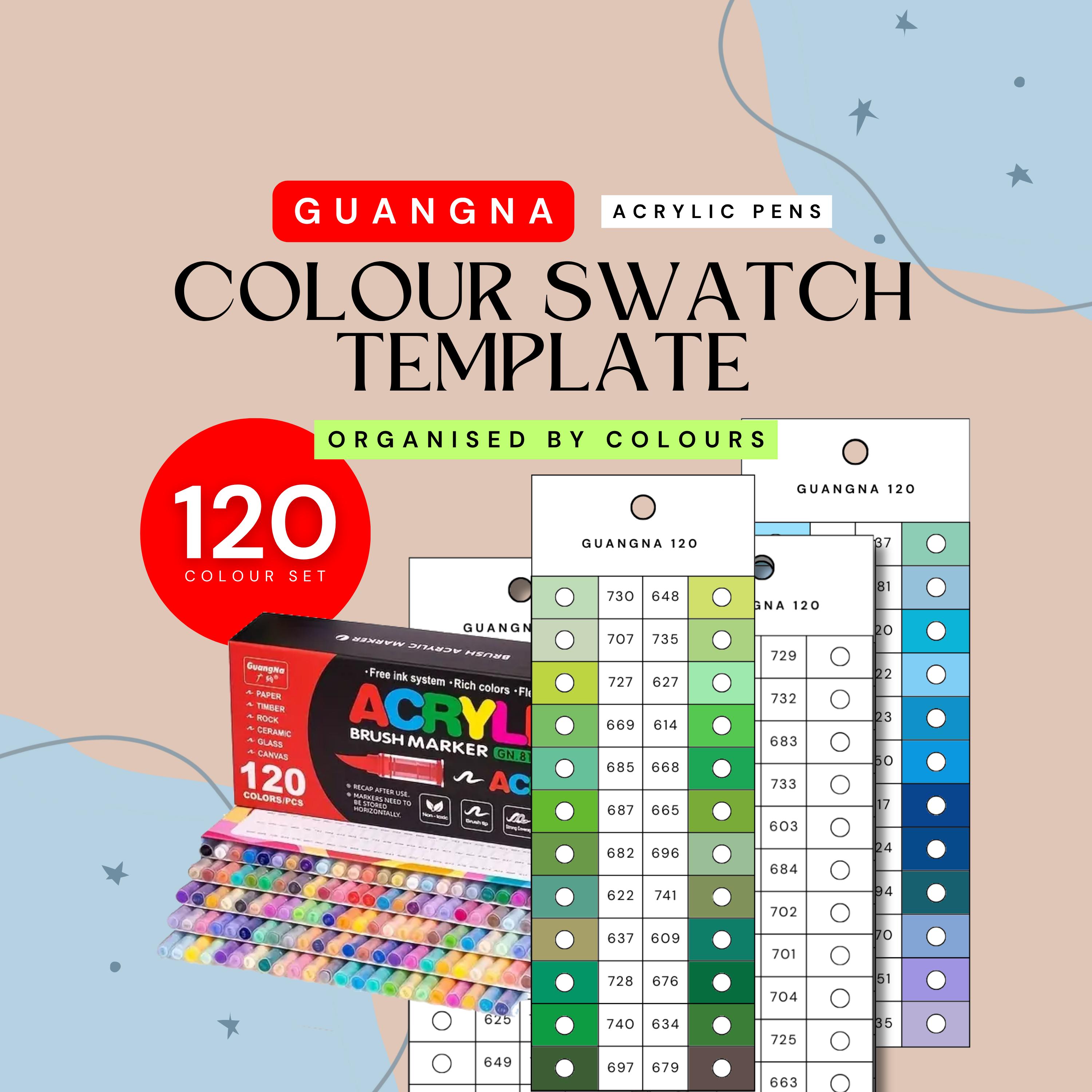 GuangNa 120ピース アクリルペイントマーカー カラー整理見本
